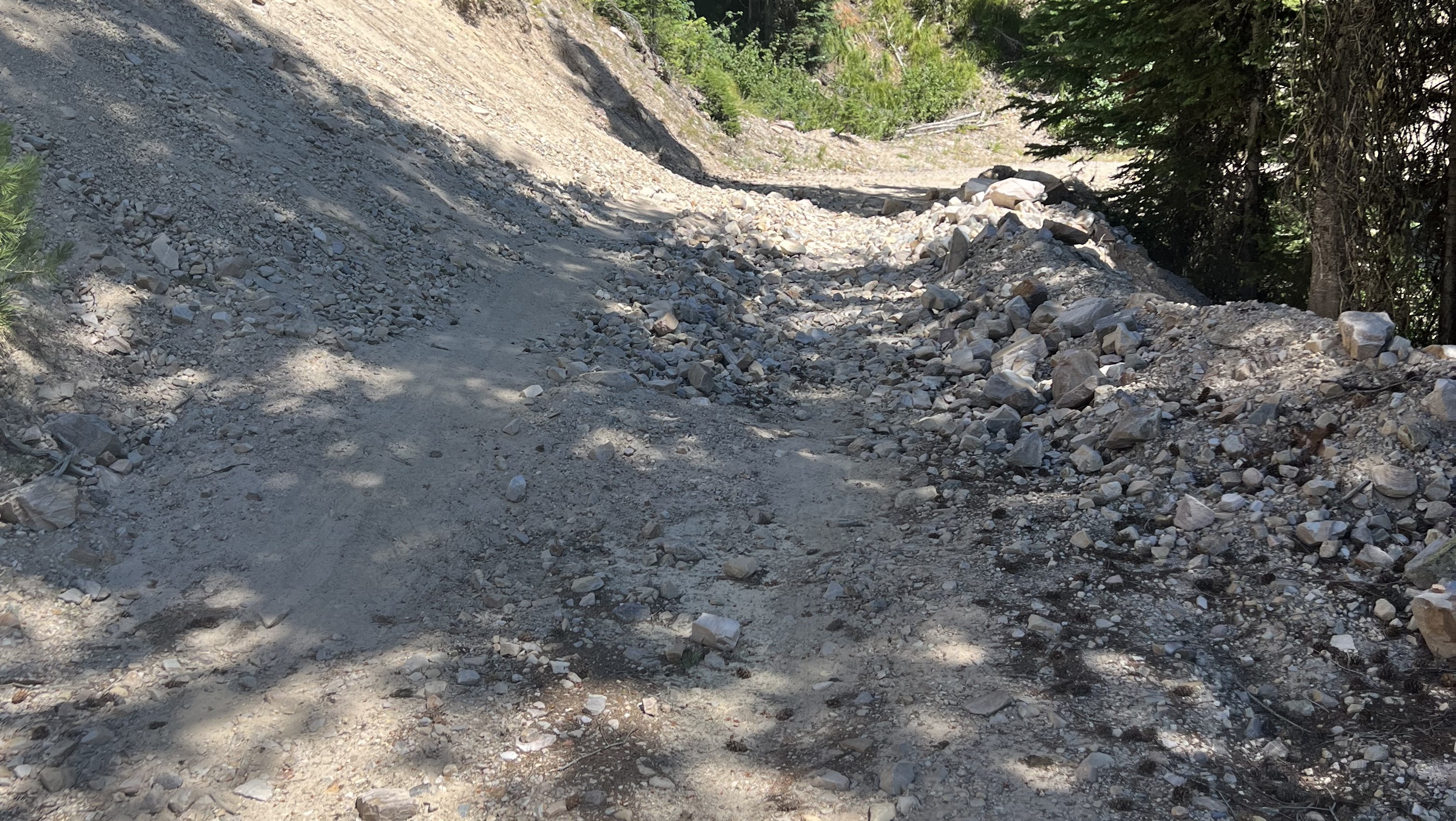 A steep, uneven and rocky road