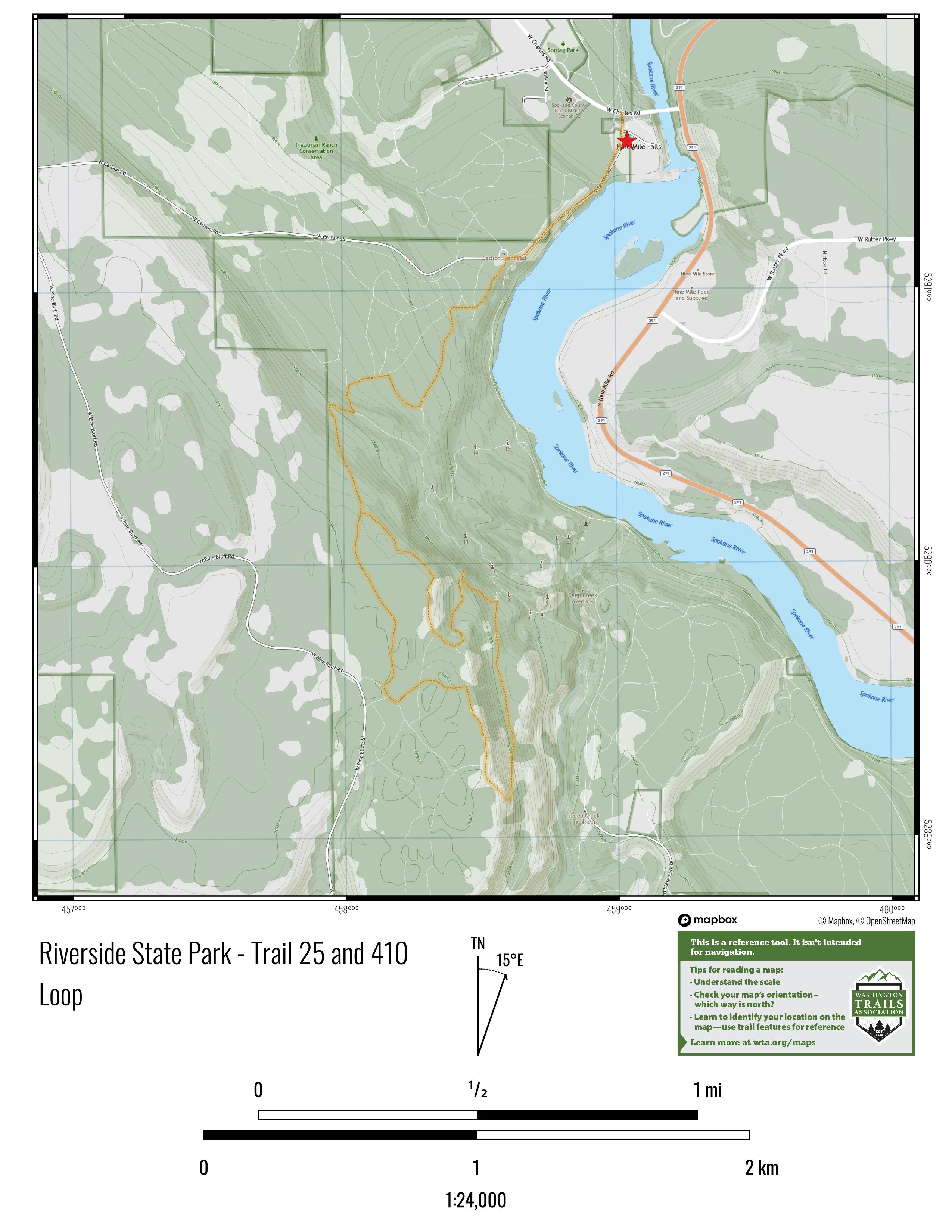 Riverside State Park - Trail 410 - Trail 25 Loop Map