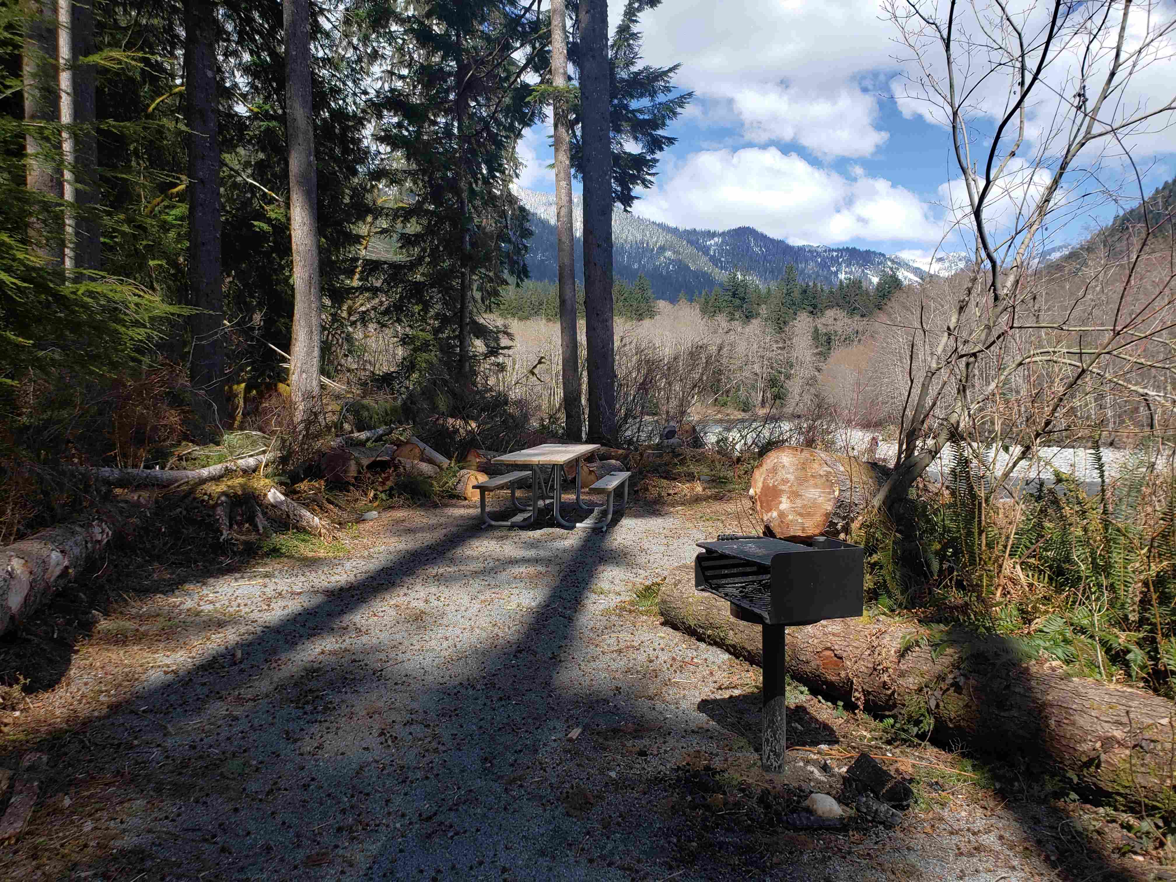 Picnic table and charcoal grate at a picnic site on the Camp Brown trail. Photo by hksnoopy.