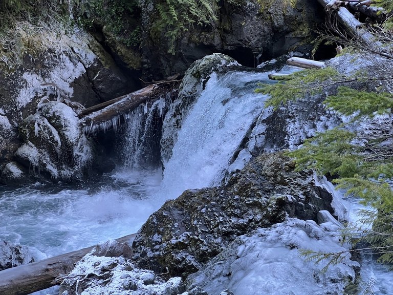 The Dosewallips River is a good water source even in the heart of winter.