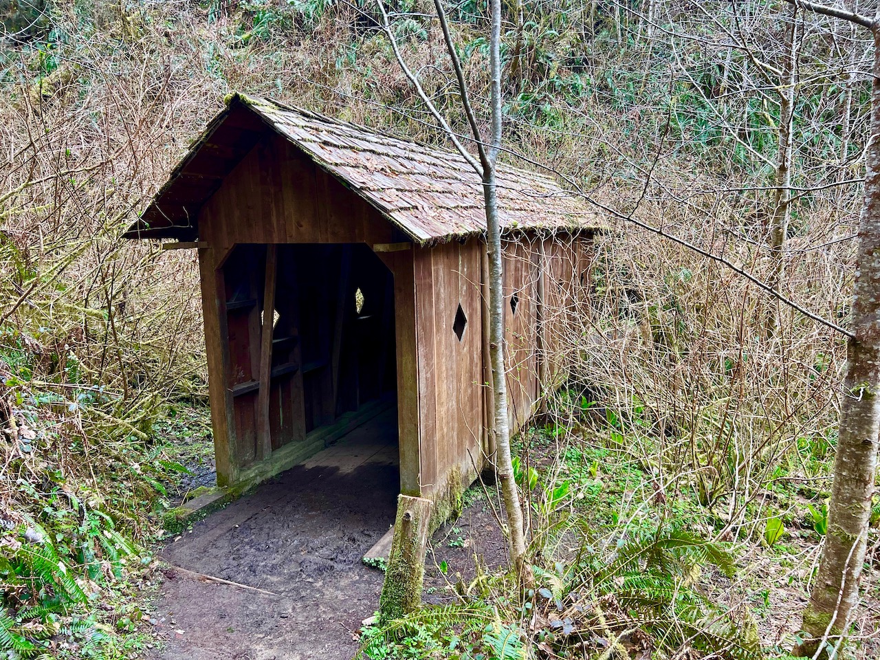Covered bridge in Lake Sylvia State Park. Photo by VentureBold. Small wooden covered bridge in Lake Sylvia State Park. Photo by VentureBold.