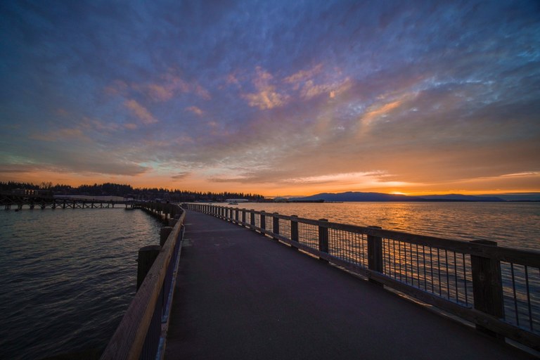 Pier stretching into bellingham Bay at sunset along the South Bay Trail. Photo by brittanywanderlust. Pier stretching into bellingham Bay at sunset along the South Bay Trail. Photo by brittanywanderlust.