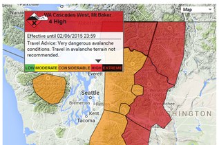 An avalanche danger map from the Northwest Avalanche Center.