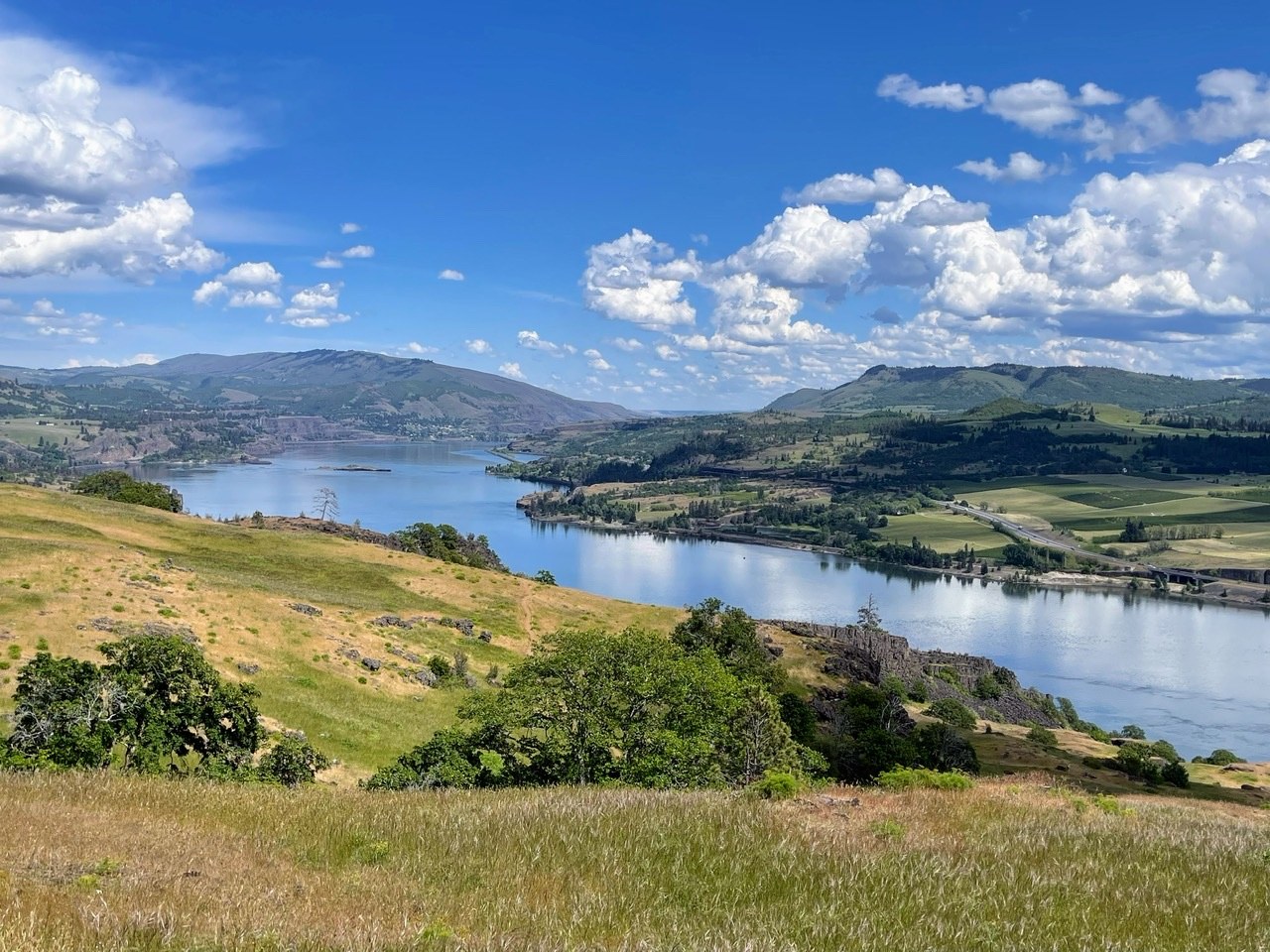 A sunny bluebird day looking out over the dramatic Columbia River Gorge.