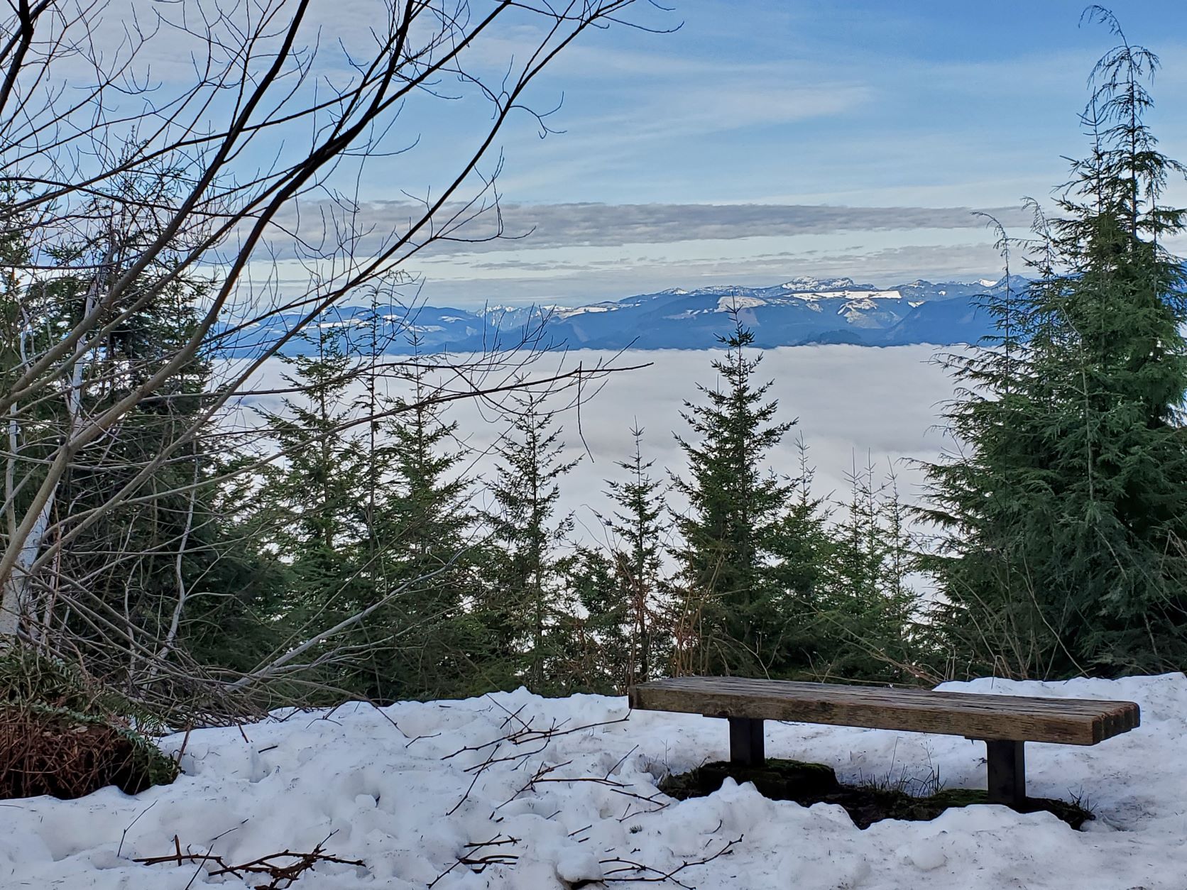Stan's Overlook on Rattlesnake Mountain. Photo by Cowpie. View from Stan's Overlook on Rattlesnake Mountain in the snow. Photo by Cowpie.