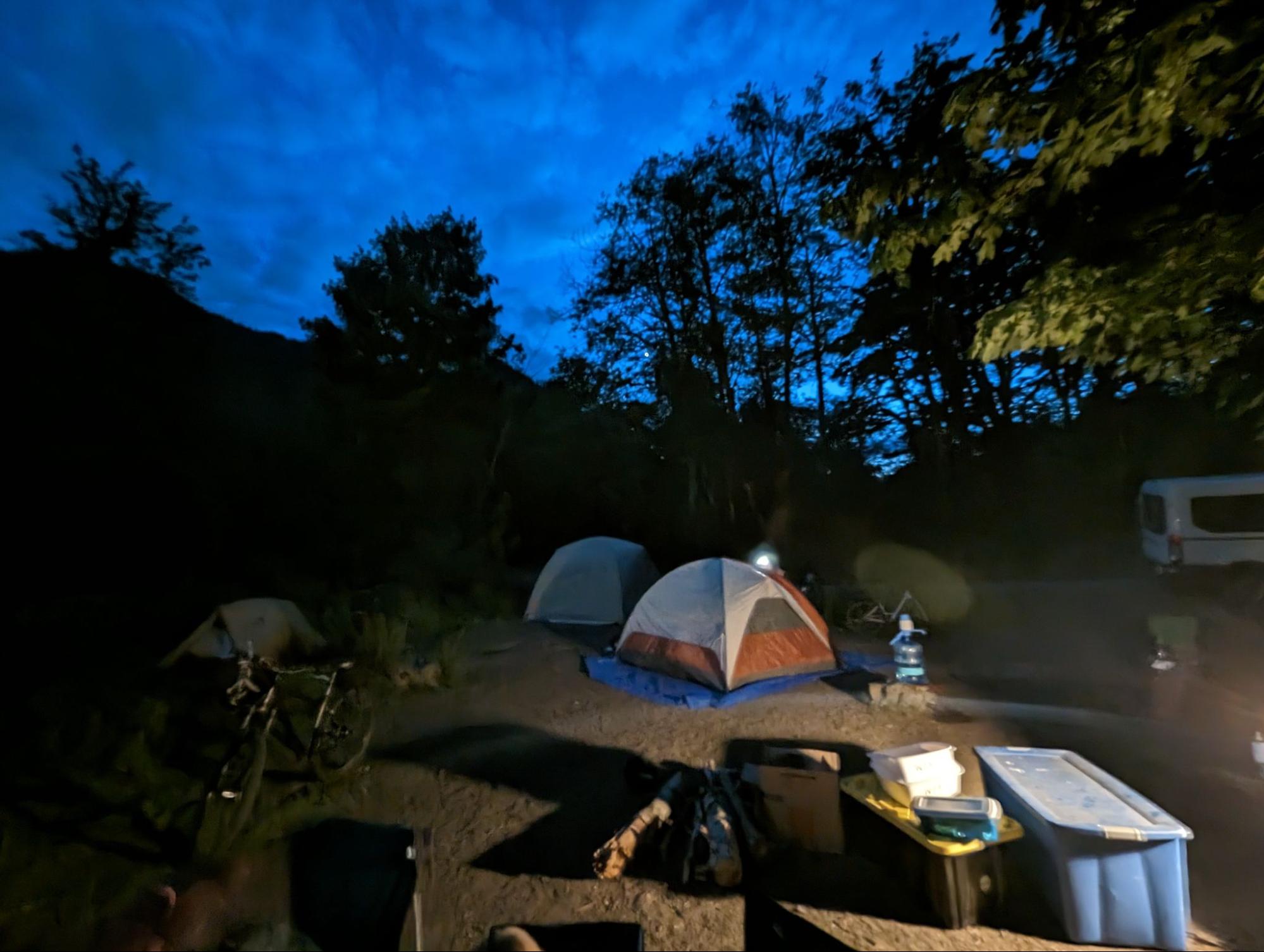 Tents set up on Avanti bikepacking trip 2024