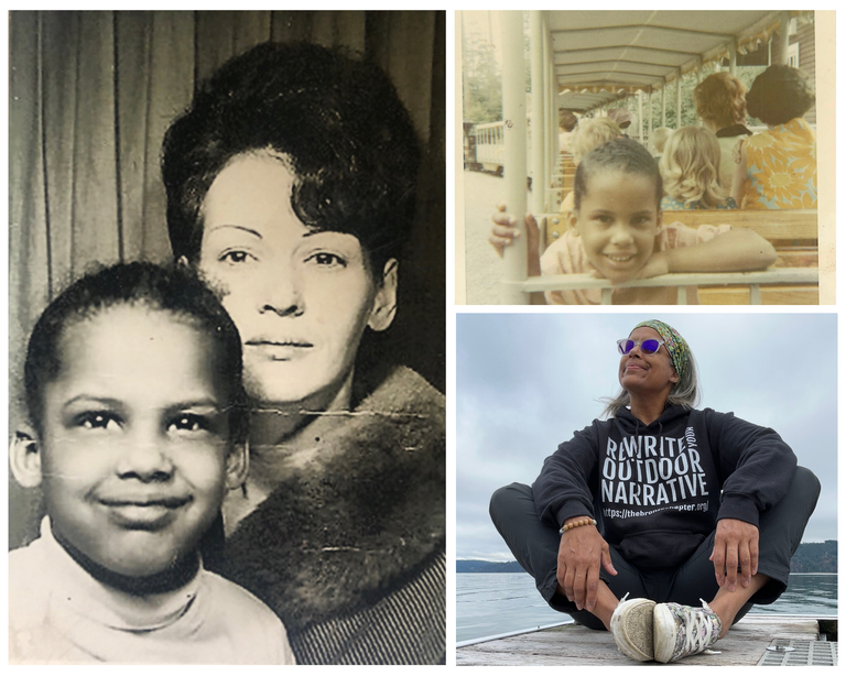 Denice Rochelle enjoying time with her mom (left), at Stanley Park on the trolley (top right) and at Hood Canal (bottom right). Photos courtesy of Denice Rochelle Three images of Denice Rochelle in Washington over the years, including a photo with her mom.