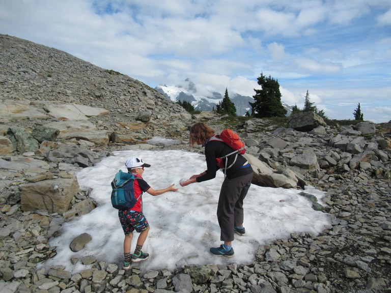 Giovanni prepares for a snowball fight on Table Mountain.