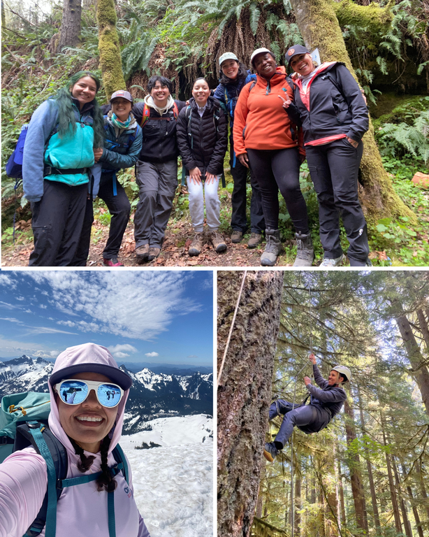 A collage of three photos, all featuring Rachel Heaton outdoors.