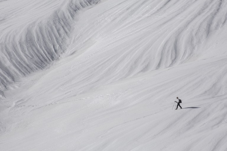 1st Place Hikers in Action hiker in snow descending mountainside