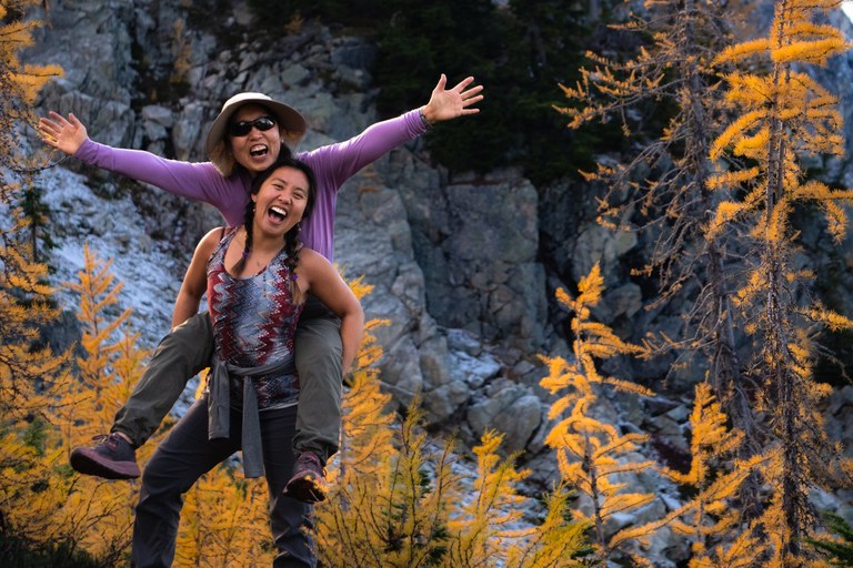 1st Place Instagram mother and daughter smiling on hiking trail
