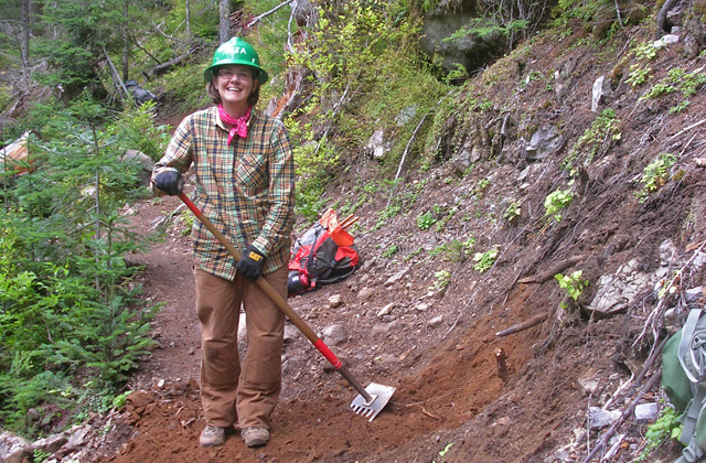 Bev spends lots of time on trail, both with WTA and as a hiker. Photo by Charlie Romine. 