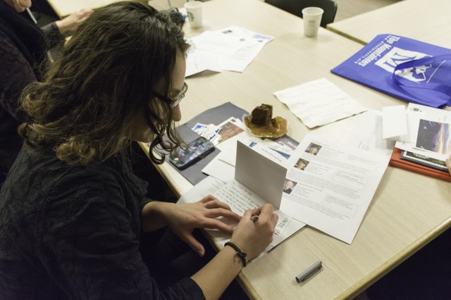 Hikers wrote notes to their legislators after their meetings to remind them of the importance of trails and thank them for their time. Photo by Erik Haugen-Goodman.
