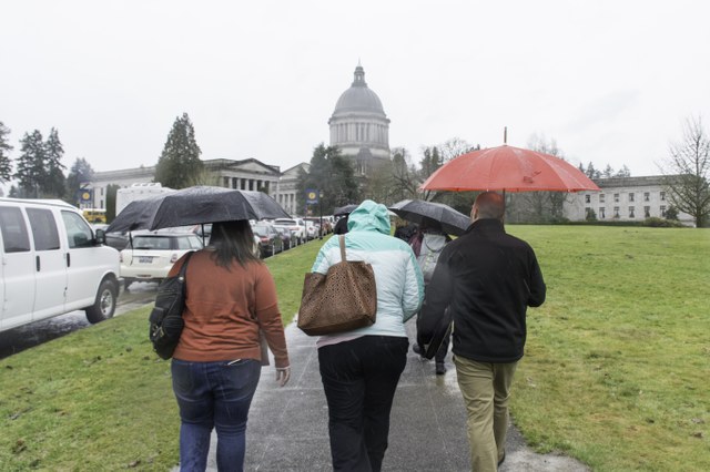 Hikers are perhaps the most well-prepared group for a very rainy Rally Day. Photo by Erik Haugen-Goodman.