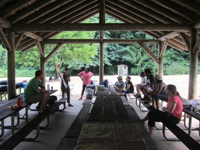 A WTA leader gives a lesson in navigation during an Outdoor Leadership Training workshop.