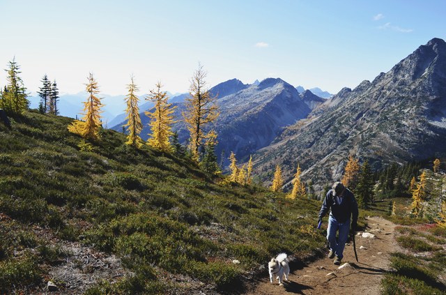 Pipsqueak and his human on Maple Pass. Photo courtesy of Laura Baron.