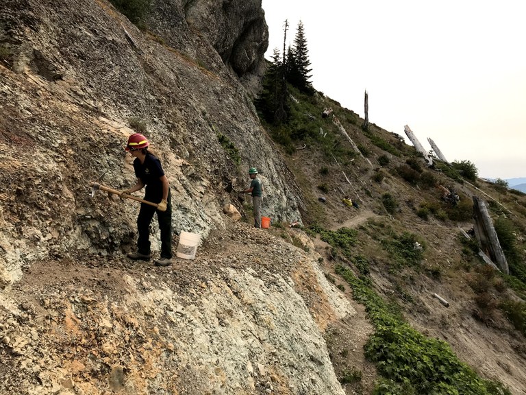 WTA and MSHI working to bench and widen a narrow section of trail.