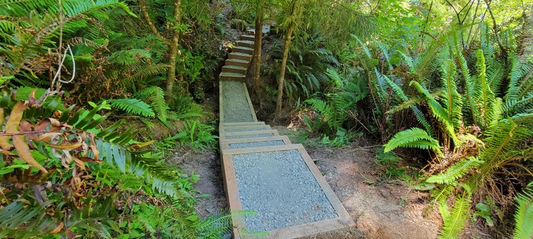 A series of box steps and a turnpike.