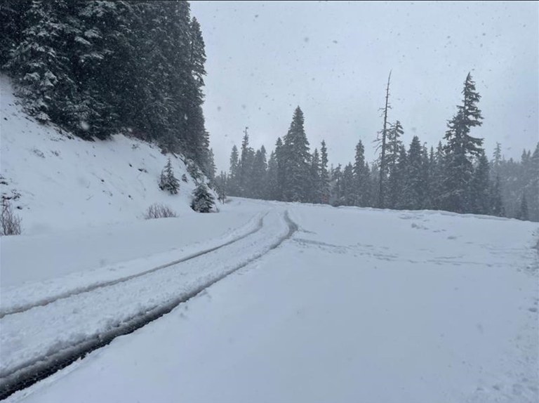 Chinook Pass/Cayuse Pass. Photo courtesy WSDOT. Chinook Pass/Cayuse Pass at Mount Rainier National Park covered in snow. Photo courtesy WSDOT.