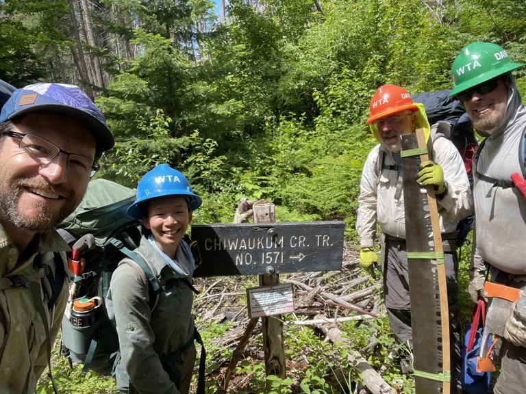 Selfie at a Chuwaukum Creek trail sign on a BCRT. Photo by Matthew Hancock.