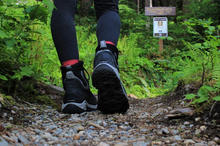Clean hiking boots on the trail. Photo by Sara Madura. 