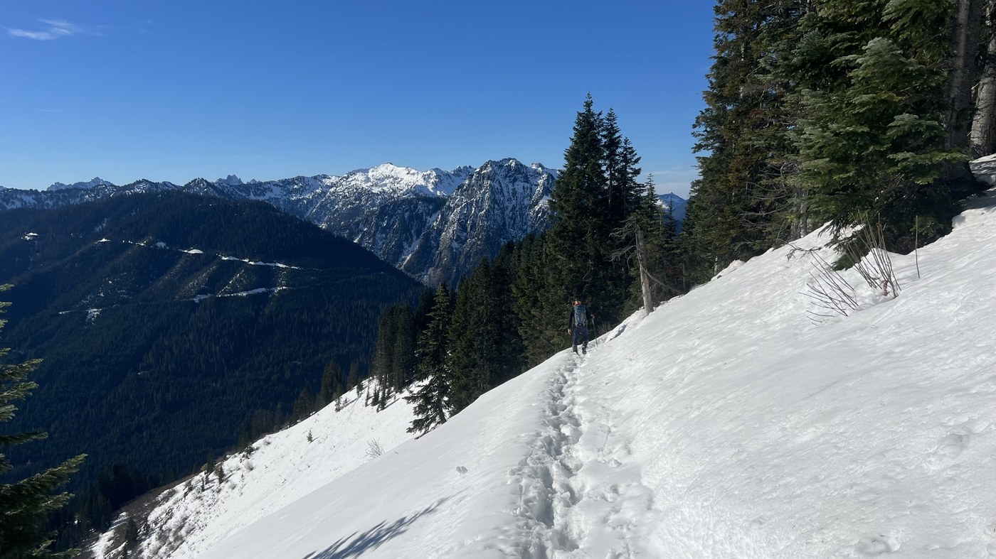 Snow covered trail on Frog Mountain in early November 2024