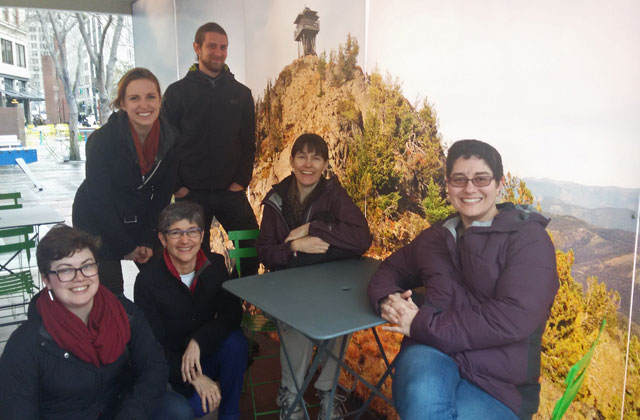 WTA staffers enjoy the Blue Sky Passage installation on their lunch break. Photo by Anna Roth.
