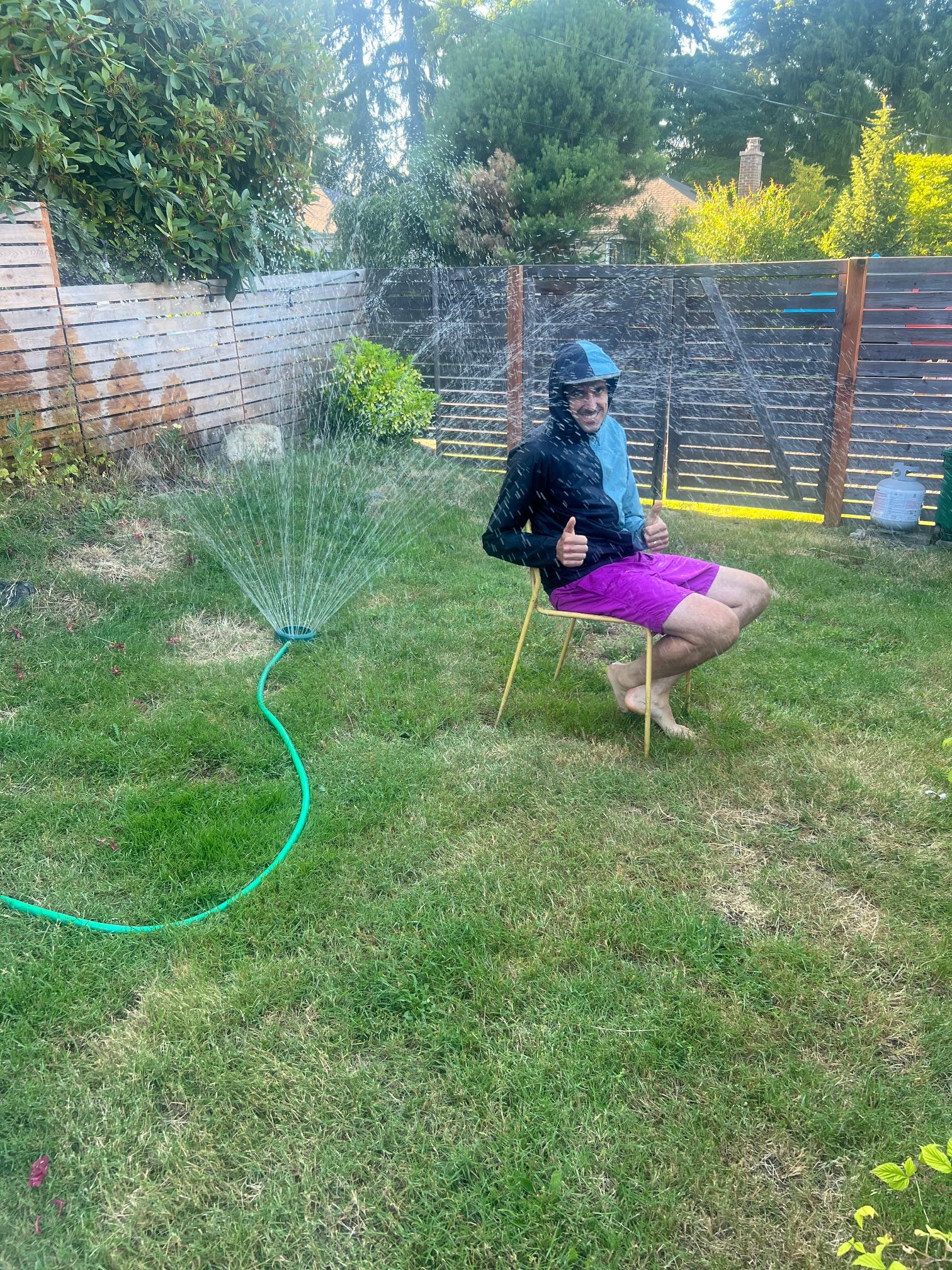 Gear testing under a lawn sprinkler