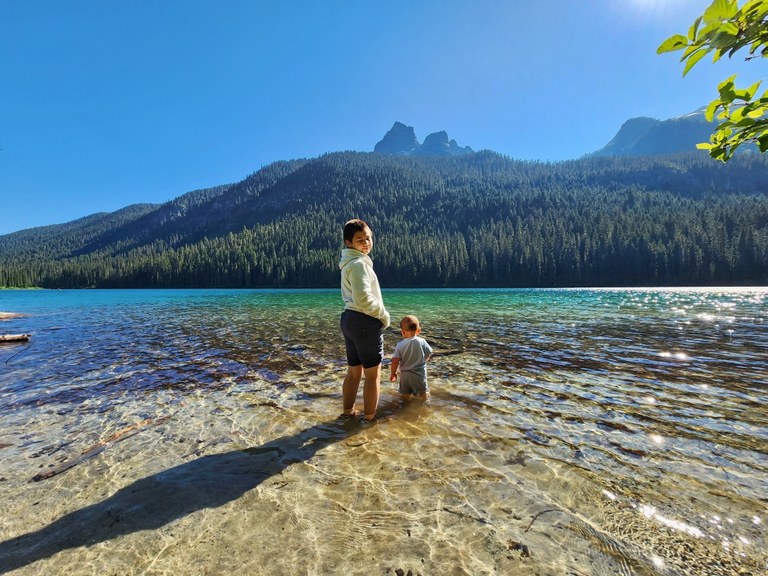 Hyas Lake. Photo by rbs13. Older and younger child standing in Hyas Lake. Photo by rbs13.