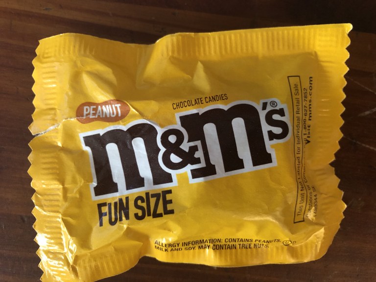 Small package of peanut M&Ms Small package of peanut M&Ms