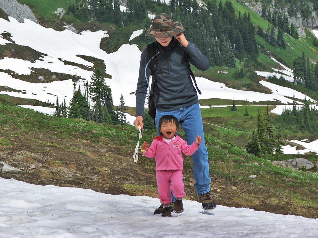 Little girl on snow in Mount Rainier National Park. Photo by Robert Edrington.