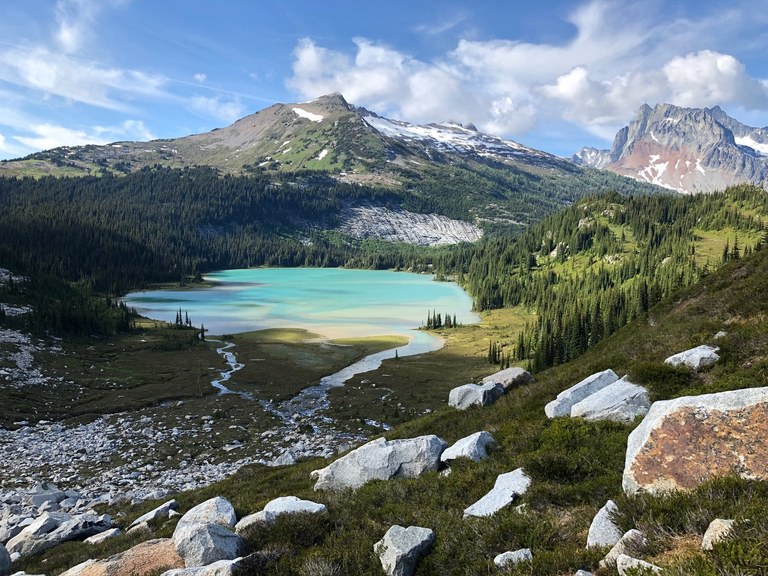 Lyman Lakes A vivid green-blue lake viewed from above.