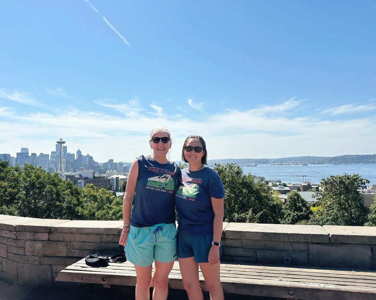 Hike-a-Thoners smiling for the camera on an urban hike at Kerry Park. Photo by Mary Richardson.