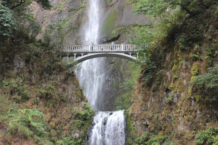 Multnomah Falls. Photo by viji133hp. Bridge over Multnomah Falls with people standing on it. Photo by viji133hp.