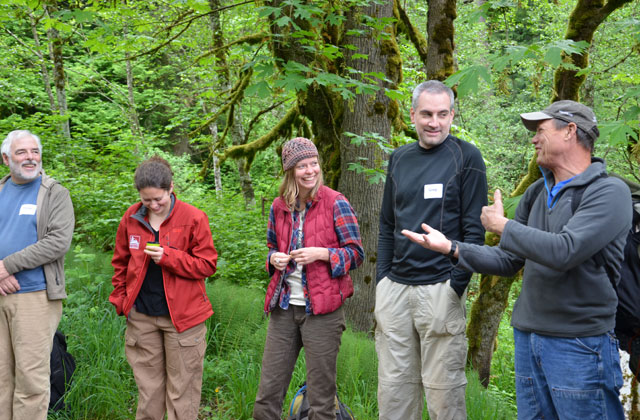 New ACLs Doug Murray, Greg Rixon, and Steve Smith share a laugh with seasonal crew leaders LeeAnne Nawrot and Jen Haas. Photo by Anna Roth.
