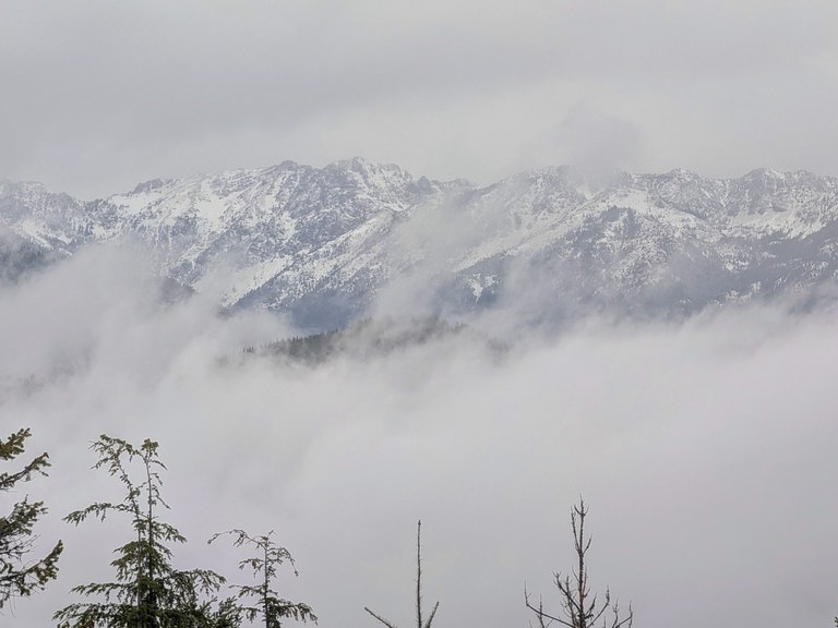 A gray cloudy day with a view of the mountains. Photo by trip reporter Eric Katanaboy.