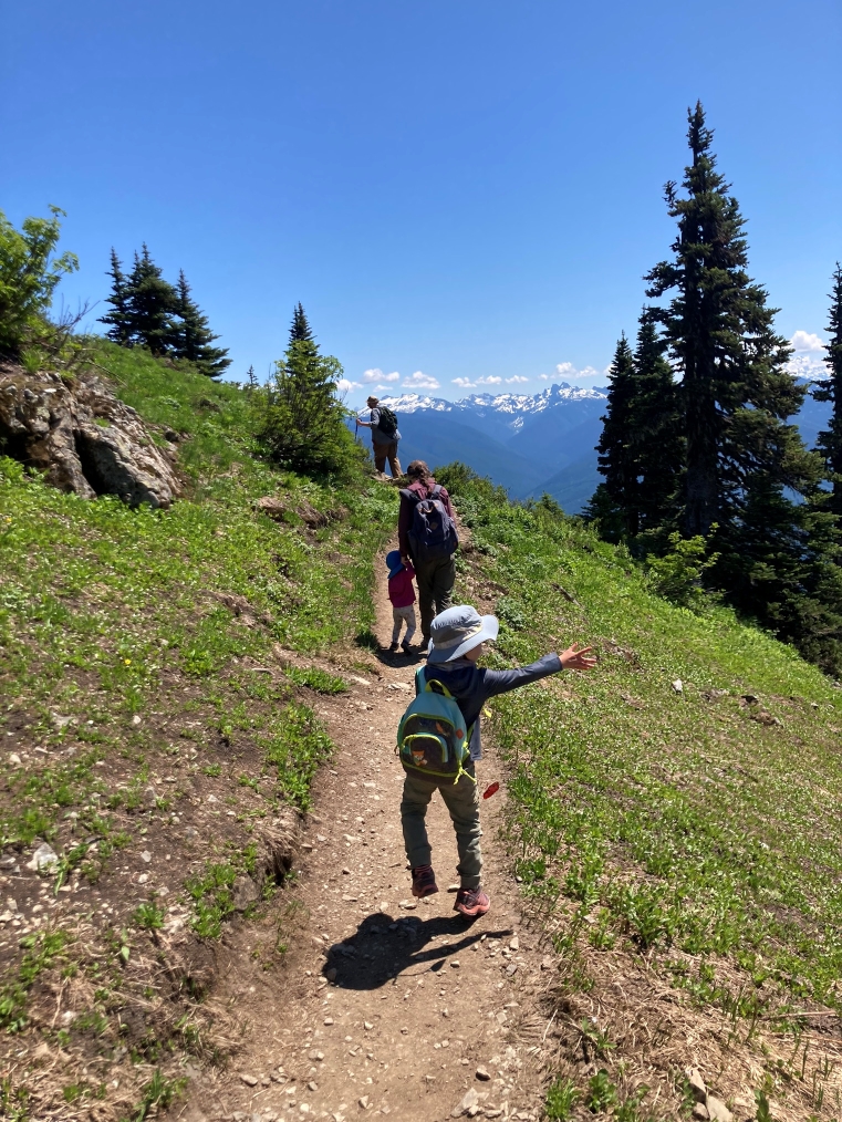 Sauk Mountain. Photo by Smooth Operator. Two children and two adults hike on the Sauk Mountain trail. Photo by Smooth Operator.