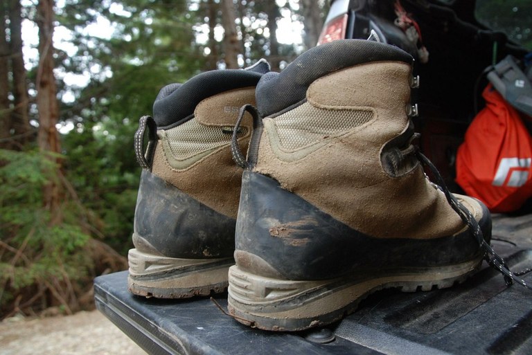 Hiking boots on a truck's tailgate. Photo by Paul Kriloff. 