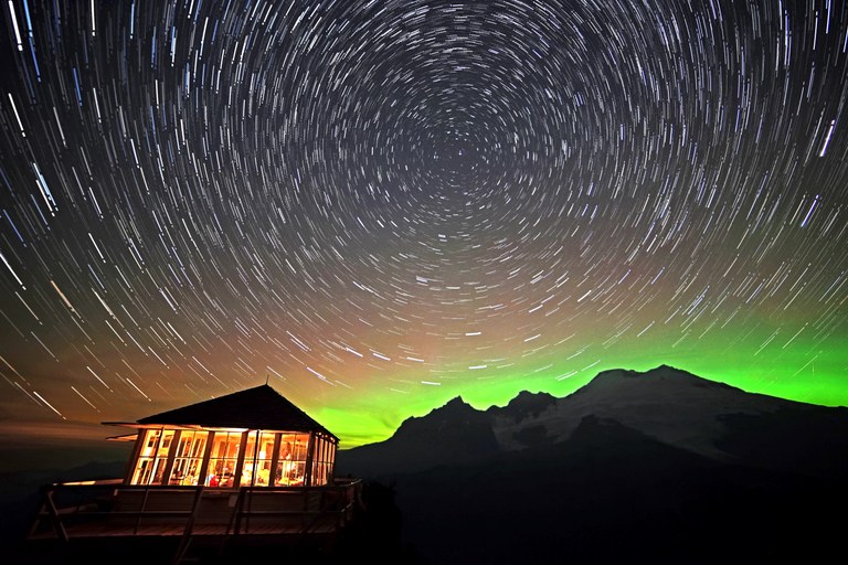 Park Butte Fire Lookout under the stars. Photo by Isaac Day. Park Butte Fire Lookout under the stars. Photo by Isaac Day.