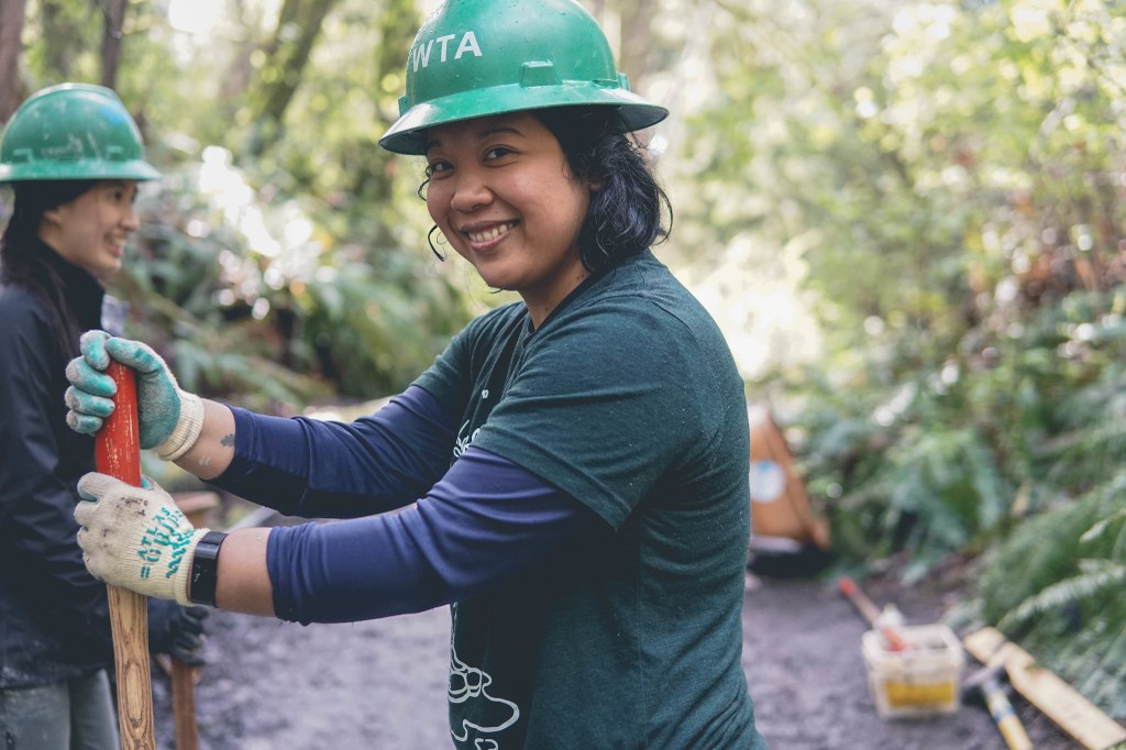 Trail volunteer at Schmitz Preserve Park by Britt Le
