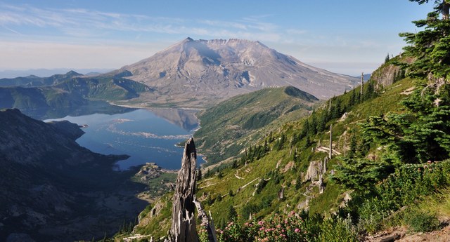 Mount St Helens and Spirit Lake as seen near Coldwater Peak. Photo by Ingrid Freaney