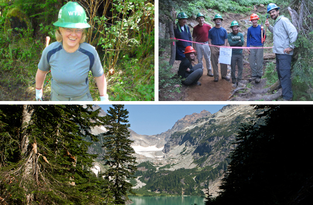 Camping at Blanca Lake is an experience few will get to boast about. Don't miss your chance to do so! Photos: Smiling volunteer - WTA staff, Blanca Lake 2012 BCRT - Zach McBride, Blanca Lake - Servaas van Grafhorst. 