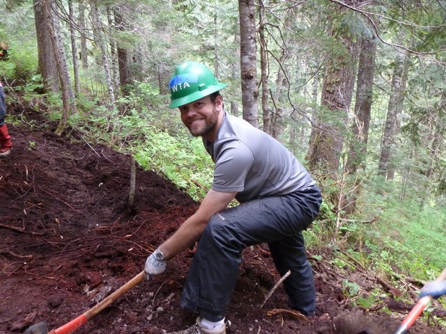 The trail travels through some fine old growth forest, and hikers will encounter interesting remnants of the old railway along the way. Photo by Kate Neville. 