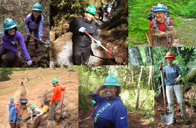 National Trails Day Collage Join volunteers across Washington as we show our love for trails June 7. Photos (clockwise from left): Andrea Martin, Krista Dooley, Jane Baker, Kathy Bogaards, Jon Nishimura, Ryan Ojerio.