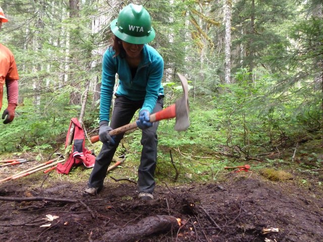 Project work includes cutting new trail and removing vegetation. Photo by Kate Neville