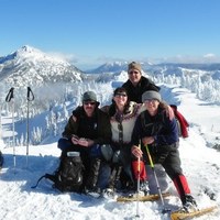 Friends enjoy a snowshoe atop Hurricane Hill in the Olympics. Photo by Nutmeg.