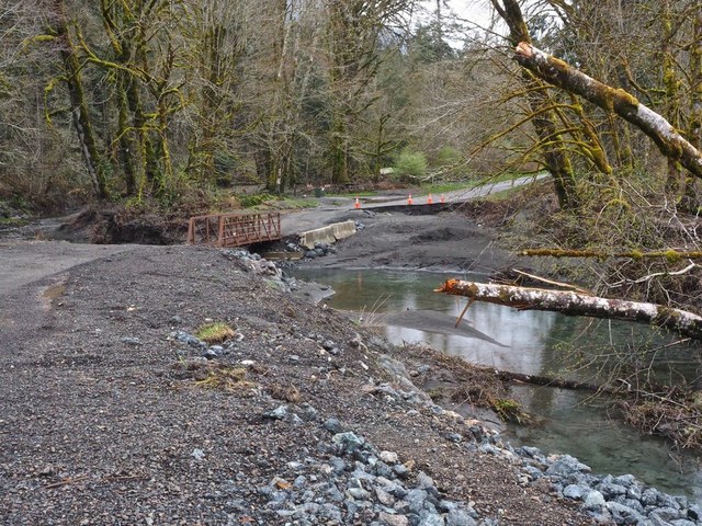 The temporary bypass trail that hikers had previously used to navigate the washout will be closed while repairs to the road are underway. Photo by Bob and Barb. 