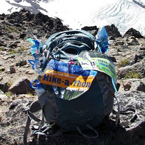 Hikingqueen decked out her pack with pinwheels and Hike-a-Thon materials to find sponsors on the trail.  