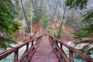A bridge spans a river near Baker Lake.