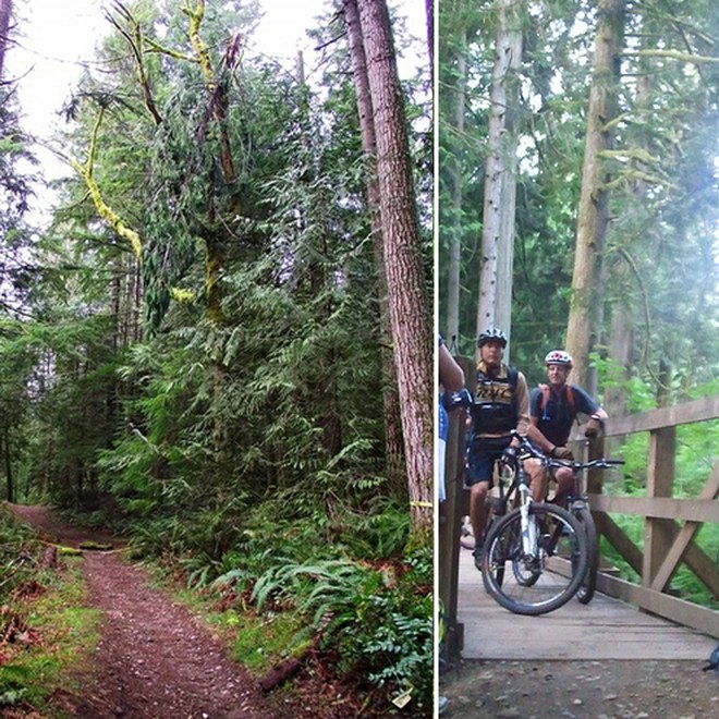 Grand Ridge provides a backcountry oasis for hikers and riders close to town. Photo on left by OneHundredMilesAYear.